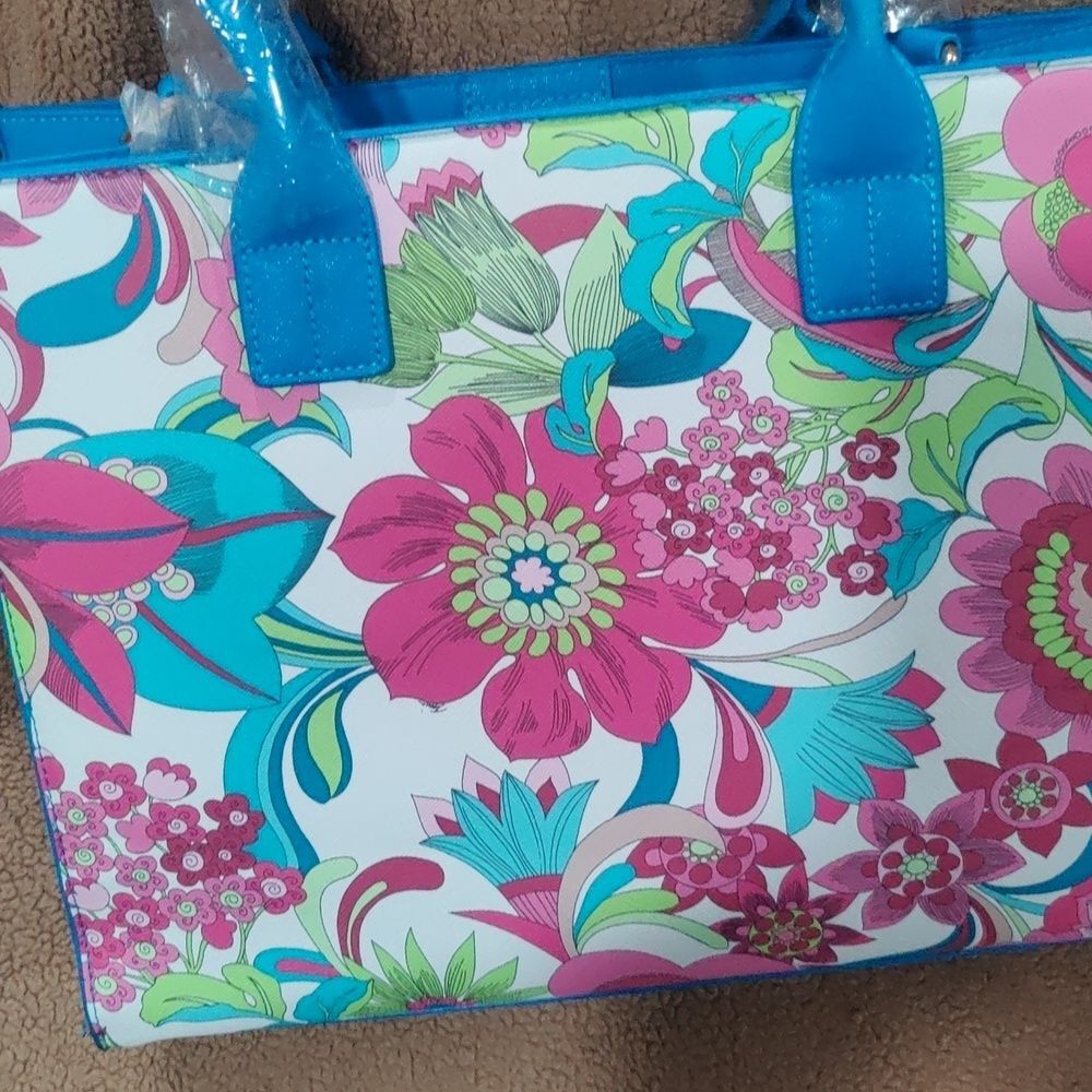 Trina Turk Pink Turquoise Floral Tote - Picture 9 of 10